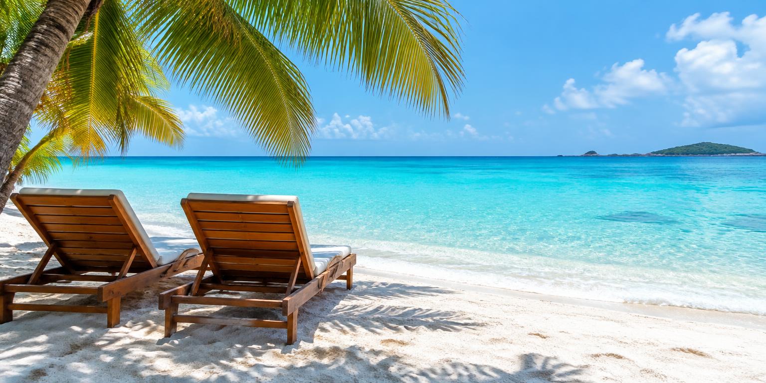 Beach chairs overlooking turquoise water